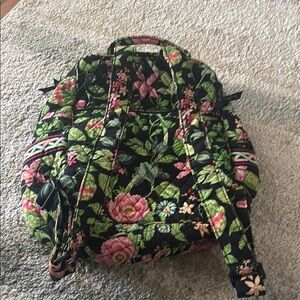 Vera Bradley Black and Green Backpack with Floral Pattern